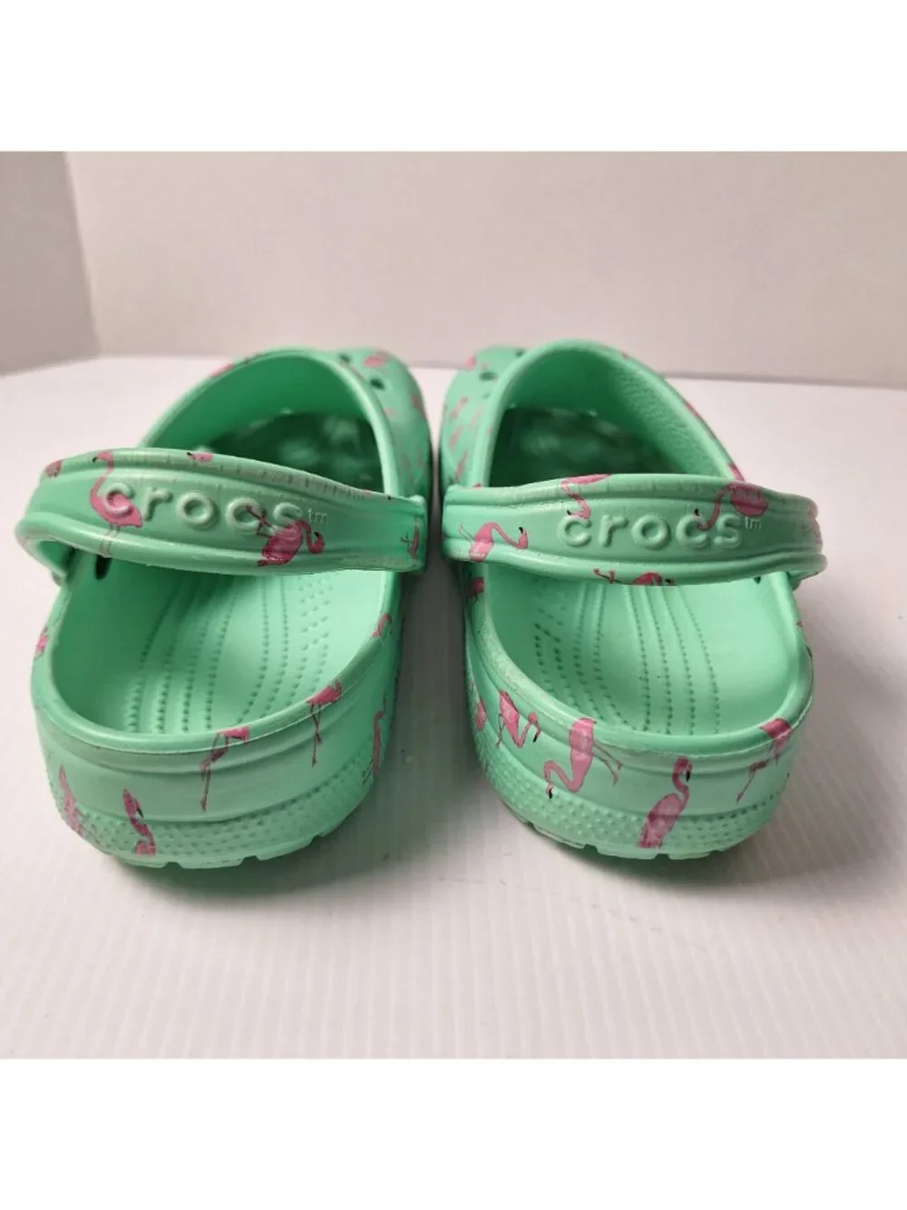 CROCS CLASSIC TEAL PINK FLAMINGOS SLIP ON SANDALS SHOES SLIDES M=9 W=11 CASUAL - Picture 6 of 11